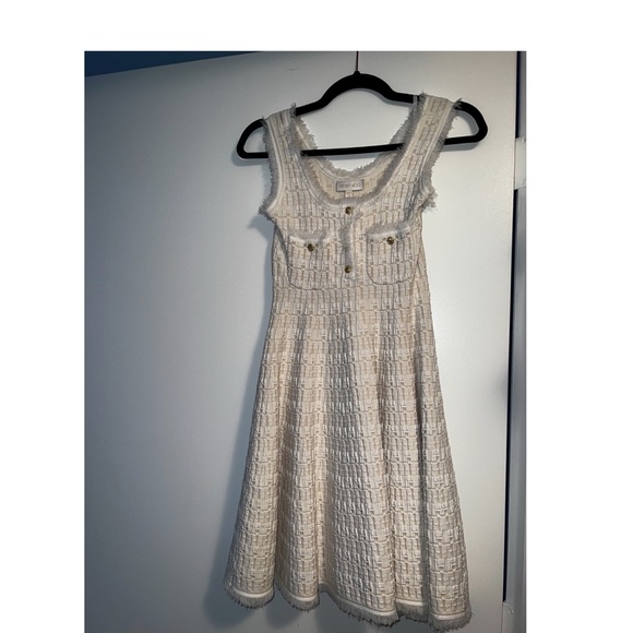 Gently used Ronny Kobo tweed A-line dress in cream. Size 2 - Picture 2 of 5